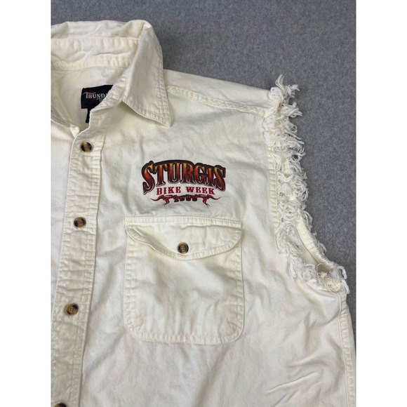 Sturgis Bike Week Sleeveless Shirt Mens XL Biege 2008 Button Up Thunder Threads - Picture 4 of 10